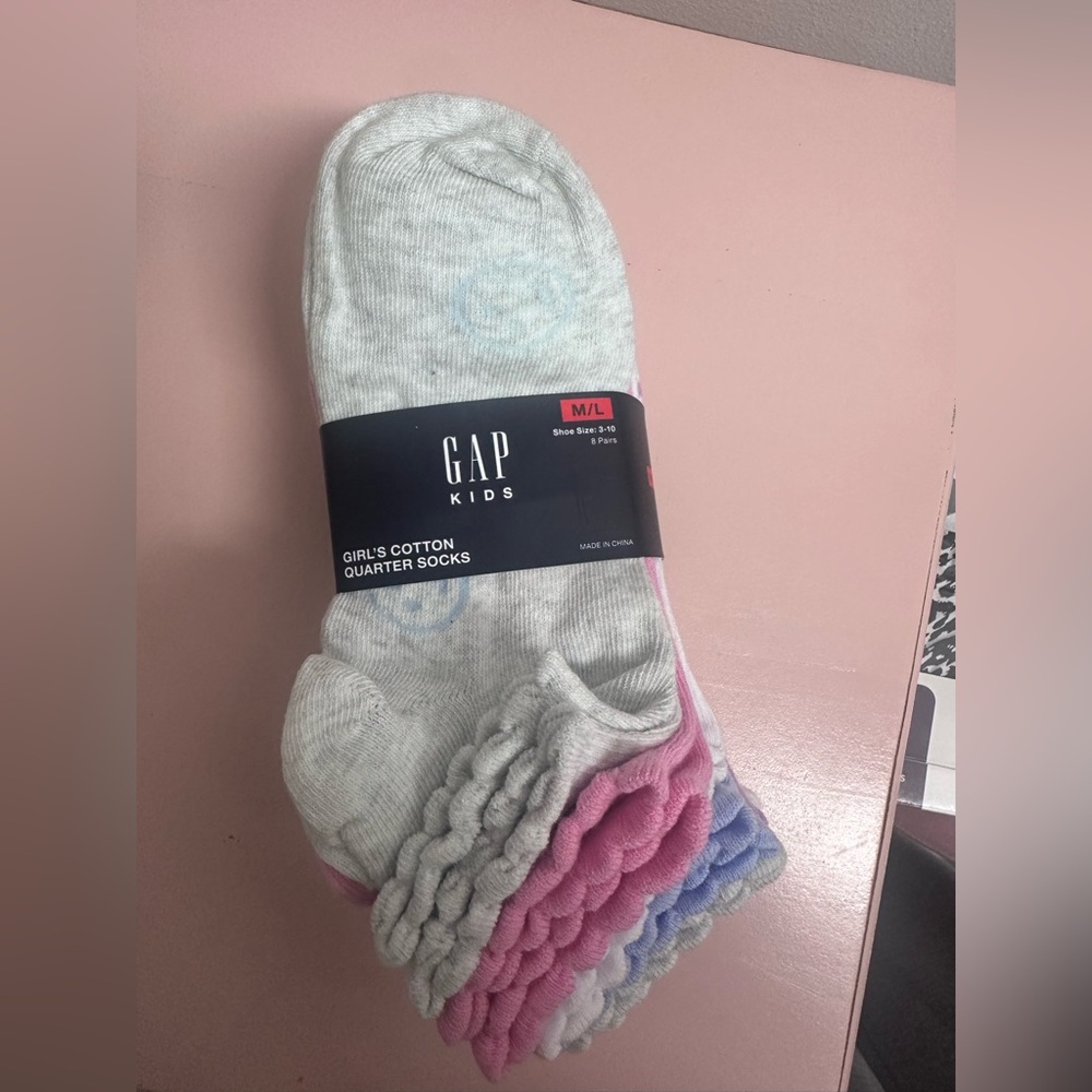 GAP Kids Girls' Cotton Quarter Socks - Light Gray, Pink, Light Blue NEW
